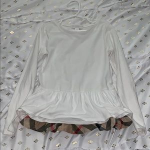Burberry girls long sleeve with plaid ruffle